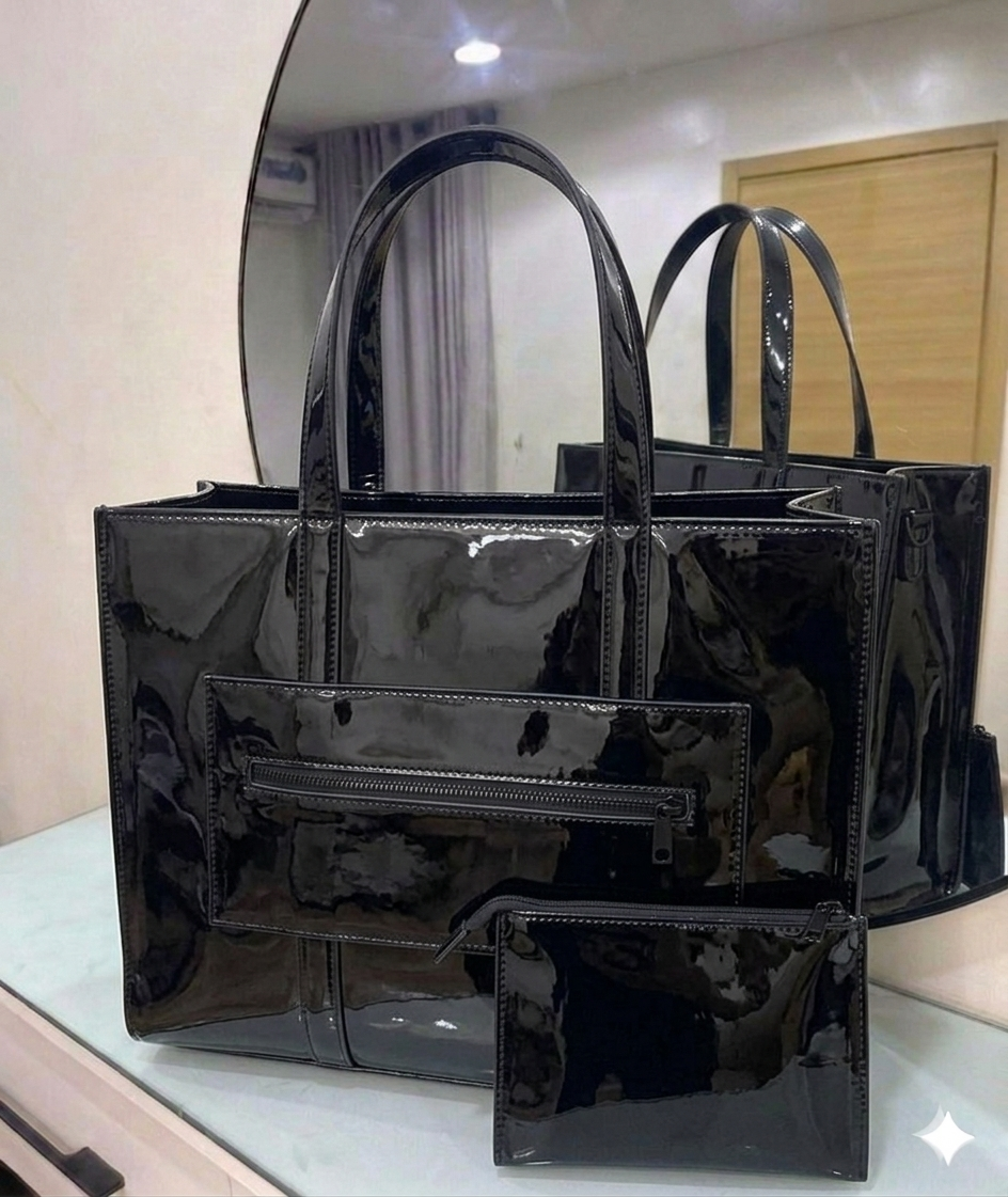 BIG GLOSSY MAXI TOTE BAG(WITH PURSE)