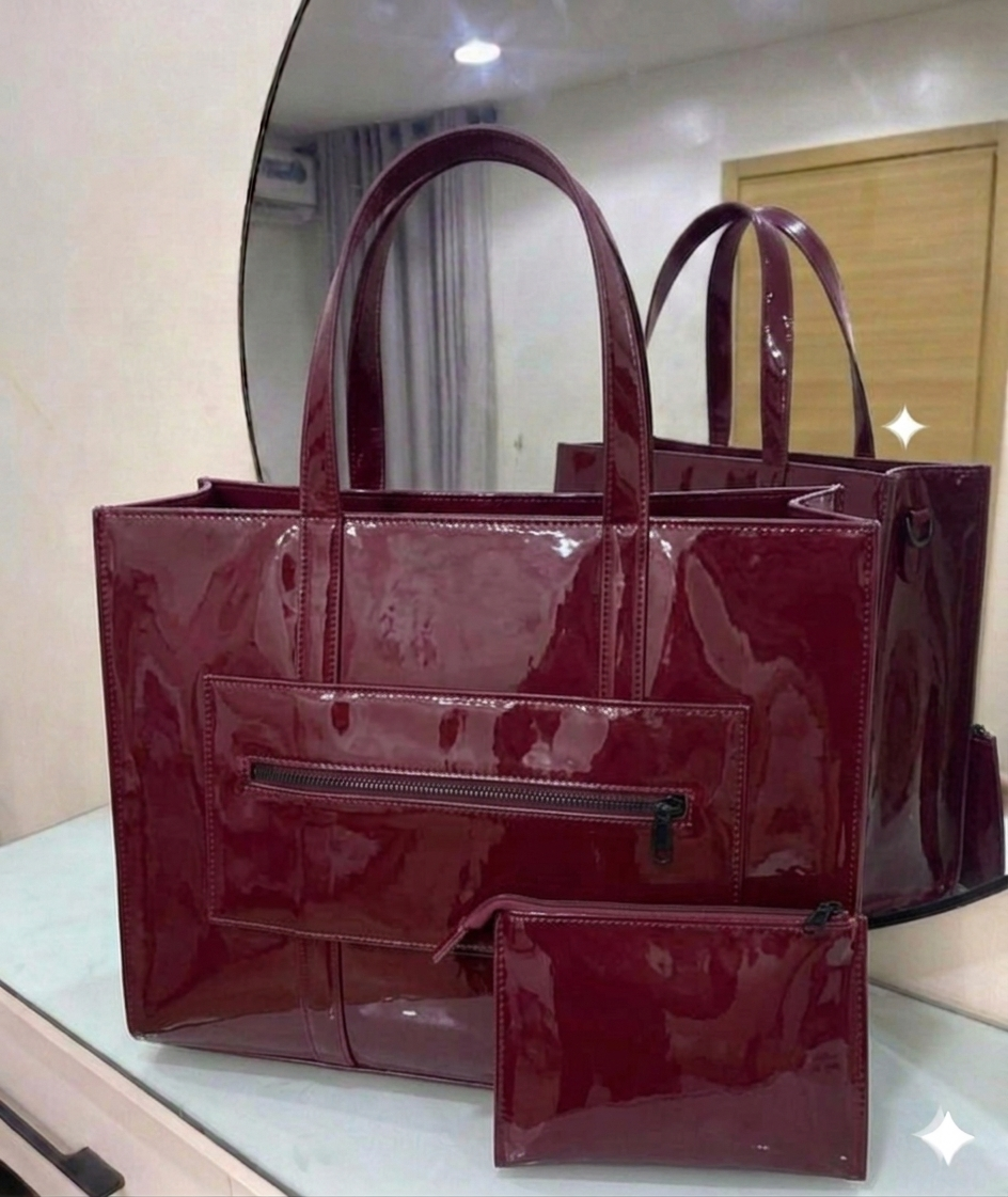 BIG GLOSSY MAXI TOTE BAG(WITH PURSE)