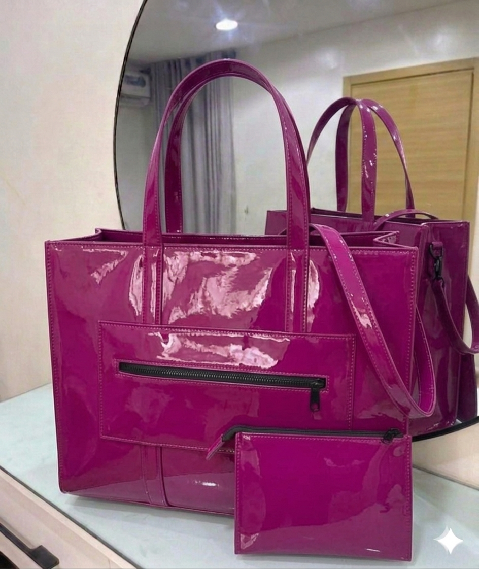 BIG GLOSSY MAXI TOTE BAG(WITH PURSE)