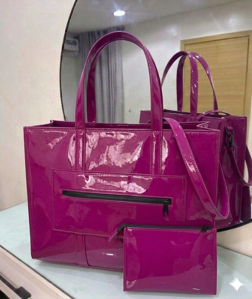 BIG GLOSSY MAXI TOTE BAG(WITH PURSE)