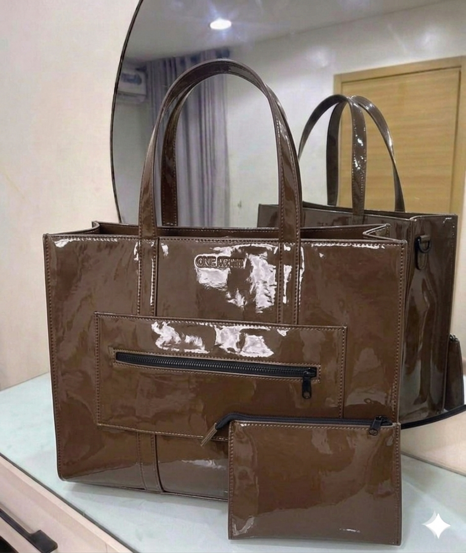 BIG GLOSSY MAXI TOTE BAG(WITH PURSE)